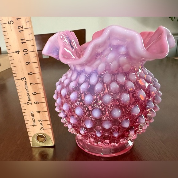 Fenton Cranberry Opalescent Hobnail Double Crimped Rose Bowl Vase Vintage - Picture 10 of 12